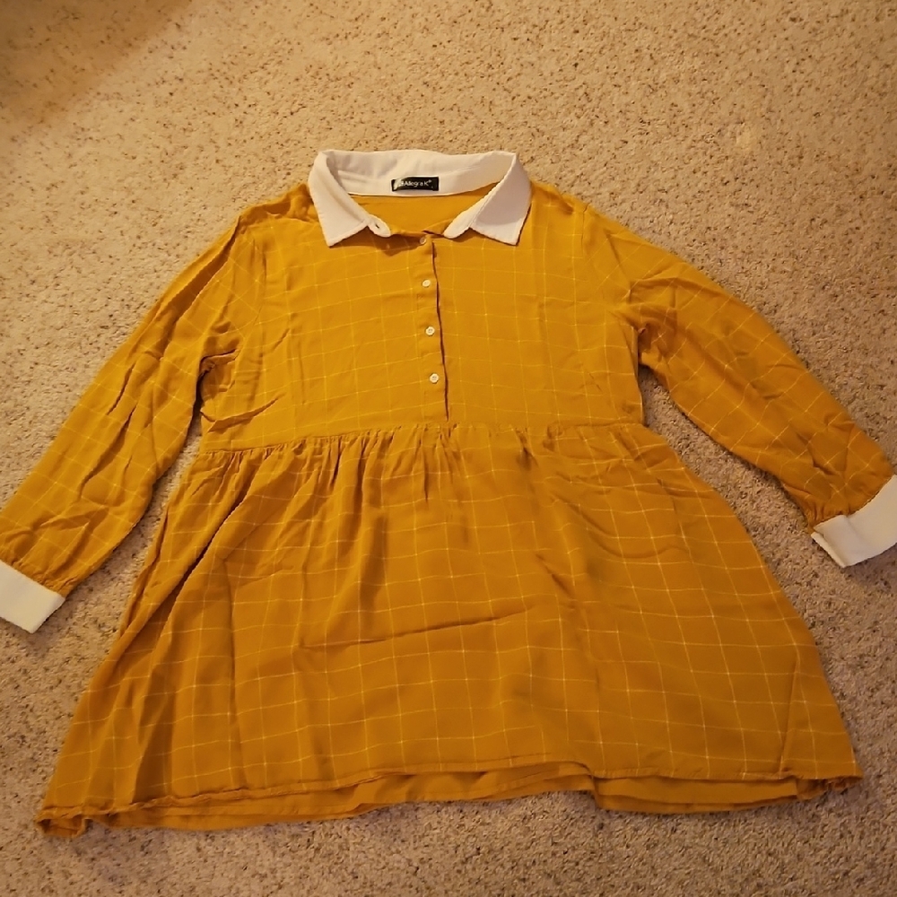 Yellow Collared Long Sleeve Dress